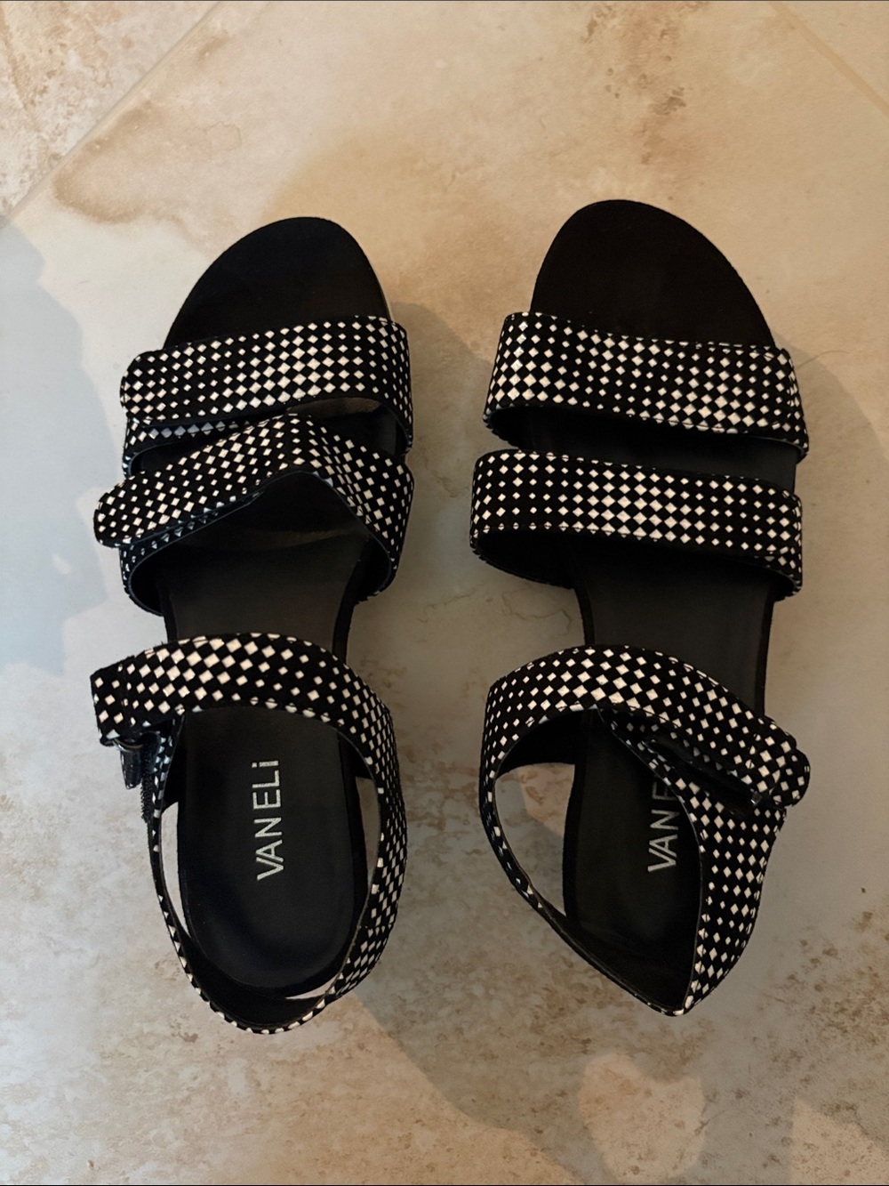 Vaneli Black & White Triple-Strap Sandals